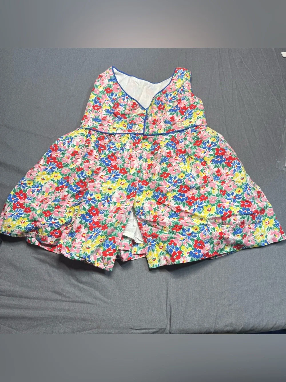 Ralph Lauren Multicolor Floral Cotton Dress with Blue Trim